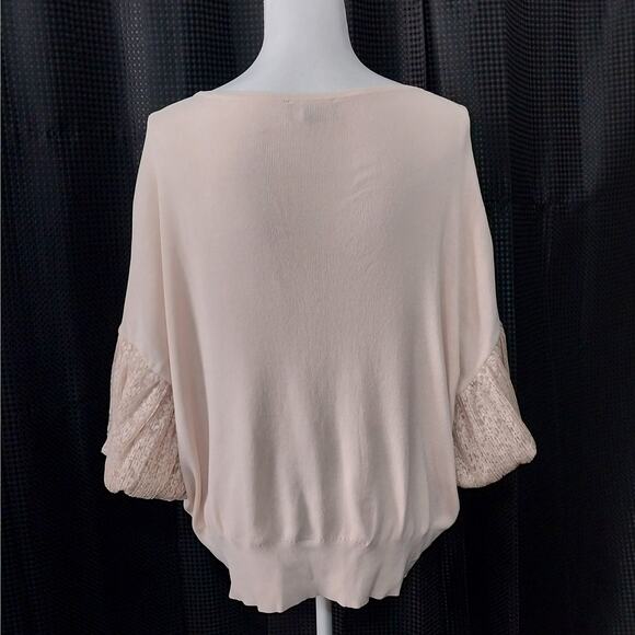 EXPRESS! ANTIQUE SHELL PINK KNIT TOP, BLOUSON BALLOON LACE SLEEVES! SZ XL - Picture 5 of 8